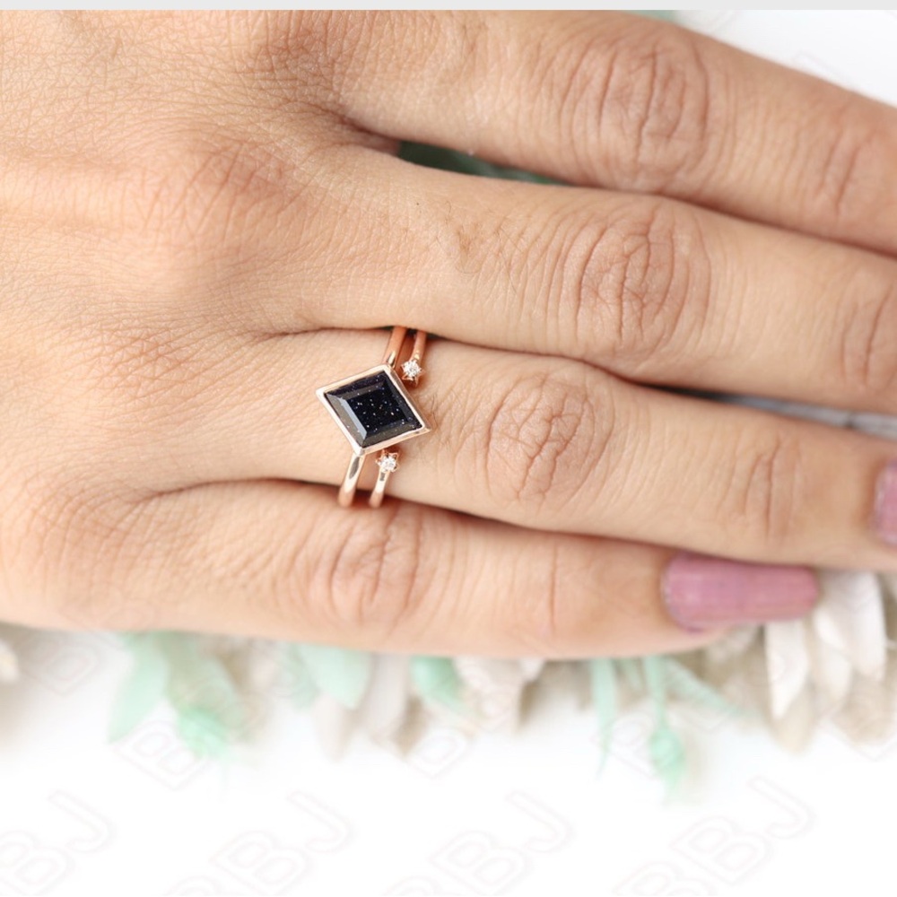 Kite Blue Sandstone Gemstone Stackable Ring Set-1… - image 5